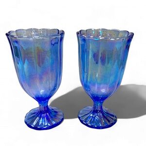 Pioneer Woman Blue Iridescent Water Tea Goblet Glass Set of 2